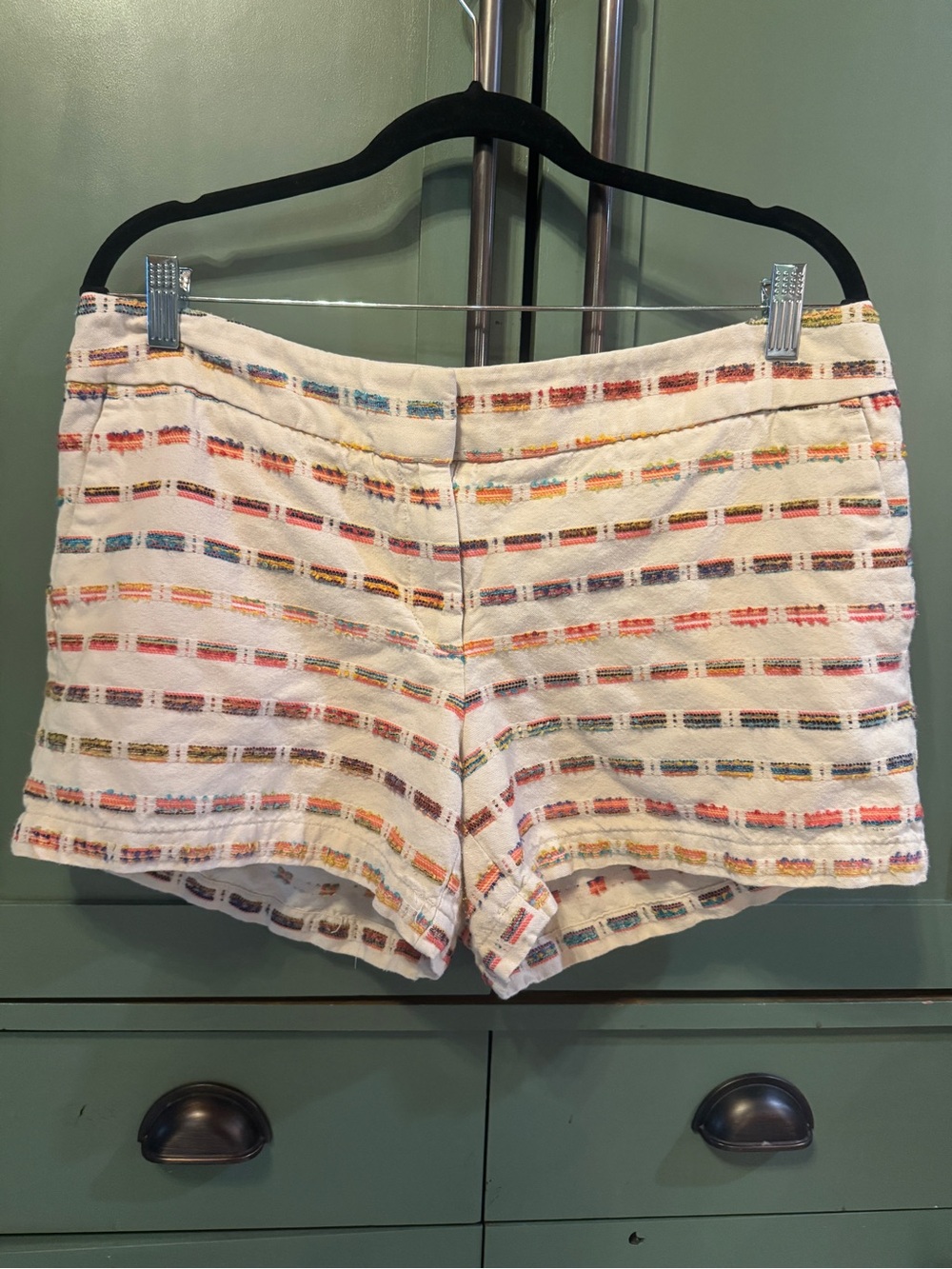 LOFT White Tweed High-Waist Shorts with Multicolor Stripes
